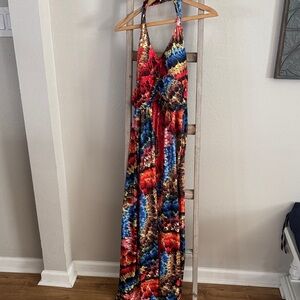 646 Main Colorful Halter Pull Over Maxi Dress Size L/XL